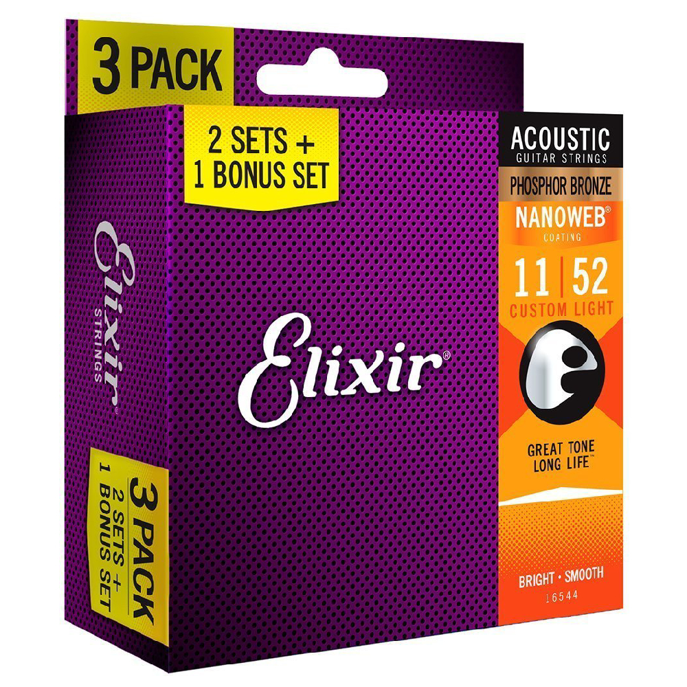 Elixir 16544 11-52 Nanoweb Akustik Gitar Teli 3lü Set